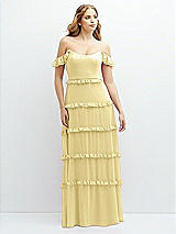Alt View 1 Thumbnail - Pale Yellow Tiered Chiffon Maxi A-line Dress with Convertible Ruffle Straps