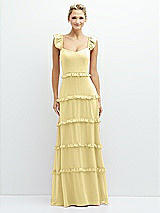 Front View Thumbnail - Pale Yellow Tiered Chiffon Maxi A-line Dress with Convertible Ruffle Straps