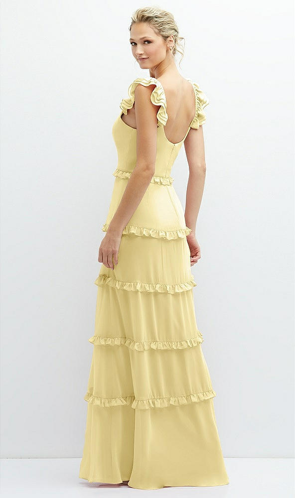 Back View - Pale Yellow Tiered Chiffon Maxi A-line Dress with Convertible Ruffle Straps