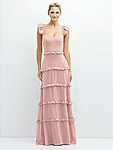 Front View Thumbnail - Rose - PANTONE Rose Quartz Tiered Chiffon Maxi A-line Dress with Convertible Ruffle Straps
