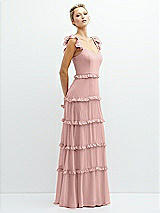 Side View Thumbnail - Rose - PANTONE Rose Quartz Tiered Chiffon Maxi A-line Dress with Convertible Ruffle Straps