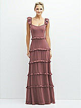 Front View Thumbnail - Rosewood Tiered Chiffon Maxi A-line Dress with Convertible Ruffle Straps