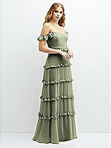 Alt View 2 Thumbnail - Sage Tiered Chiffon Maxi A-line Dress with Convertible Ruffle Straps