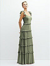 Side View Thumbnail - Sage Tiered Chiffon Maxi A-line Dress with Convertible Ruffle Straps