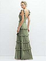 Rear View Thumbnail - Sage Tiered Chiffon Maxi A-line Dress with Convertible Ruffle Straps