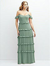 Alt View 1 Thumbnail - Seagrass Tiered Chiffon Maxi A-line Dress with Convertible Ruffle Straps