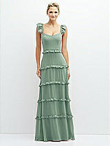 Front View Thumbnail - Seagrass Tiered Chiffon Maxi A-line Dress with Convertible Ruffle Straps