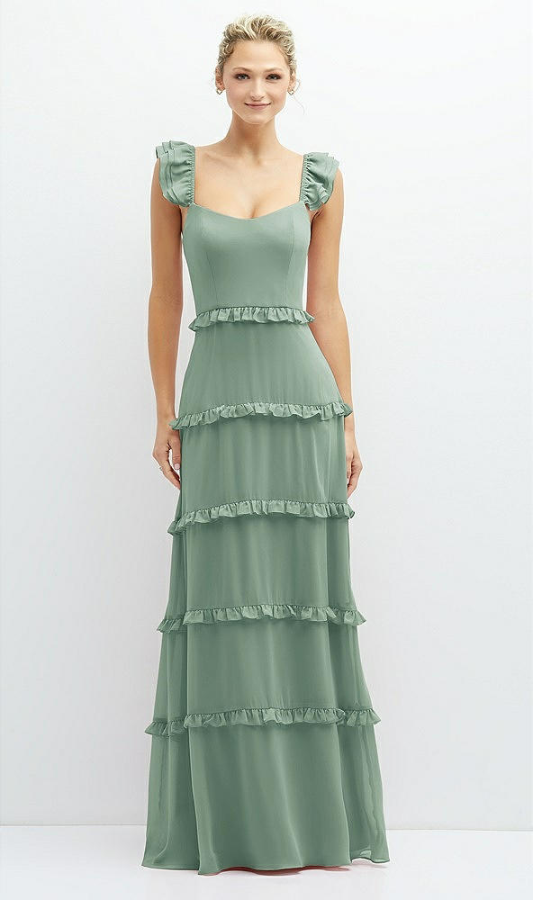 Front View - Seagrass Tiered Chiffon Maxi A-line Dress with Convertible Ruffle Straps