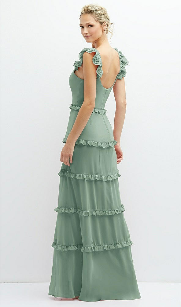 Back View - Seagrass Tiered Chiffon Maxi A-line Dress with Convertible Ruffle Straps