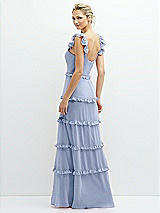 Rear View Thumbnail - Sky Blue Tiered Chiffon Maxi A-line Dress with Convertible Ruffle Straps