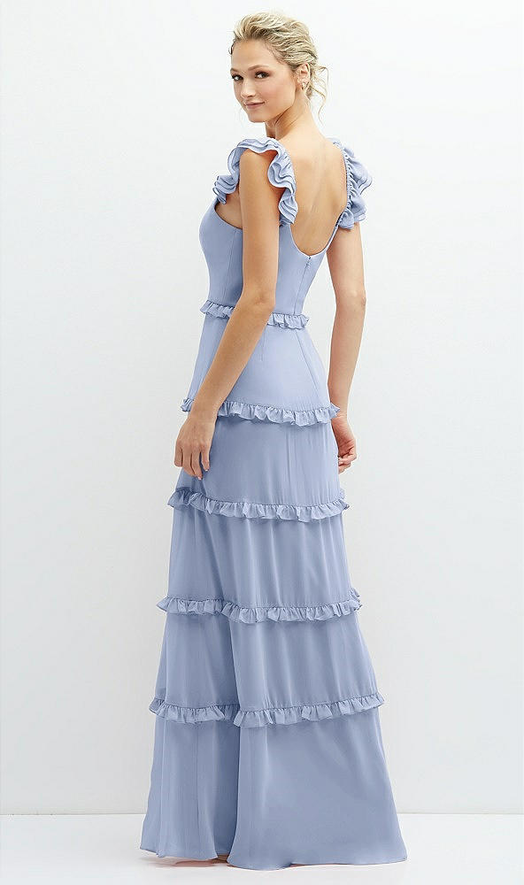 Back View - Sky Blue Tiered Chiffon Maxi A-line Dress with Convertible Ruffle Straps