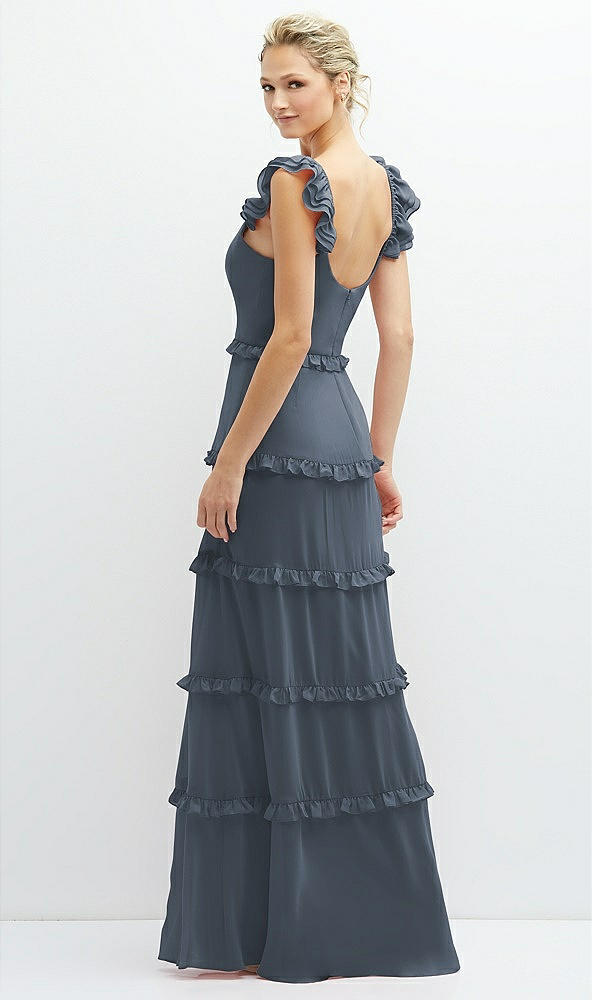 Back View - Silverstone Tiered Chiffon Maxi A-line Dress with Convertible Ruffle Straps