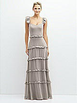 Front View Thumbnail - Taupe Tiered Chiffon Maxi A-line Dress with Convertible Ruffle Straps