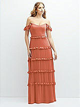 Alt View 1 Thumbnail - Terracotta Copper Tiered Chiffon Maxi A-line Dress with Convertible Ruffle Straps