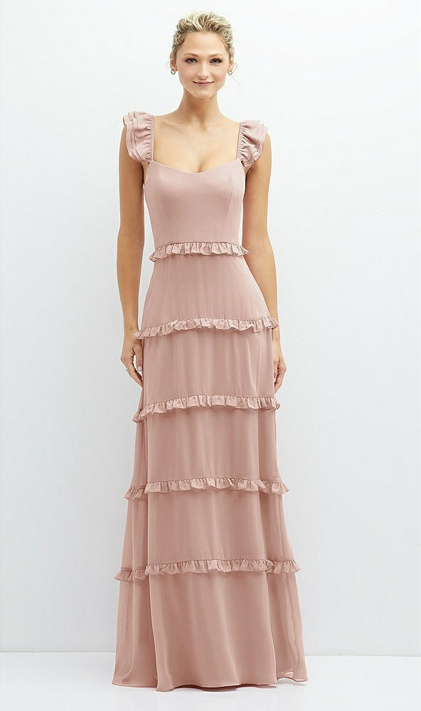 Front View - Toasted Sugar Tiered Chiffon Maxi A-line Dress with Convertible Ruffle Straps