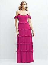 Alt View 1 Thumbnail - Think Pink Tiered Chiffon Maxi A-line Dress with Convertible Ruffle Straps