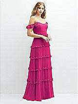 Alt View 2 Thumbnail - Think Pink Tiered Chiffon Maxi A-line Dress with Convertible Ruffle Straps