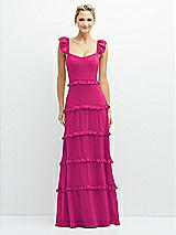 Front View Thumbnail - Think Pink Tiered Chiffon Maxi A-line Dress with Convertible Ruffle Straps