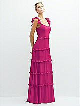 Side View Thumbnail - Think Pink Tiered Chiffon Maxi A-line Dress with Convertible Ruffle Straps