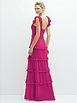 Rear View Thumbnail - Think Pink Tiered Chiffon Maxi A-line Dress with Convertible Ruffle Straps
