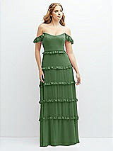 Alt View 1 Thumbnail - Vineyard Green Tiered Chiffon Maxi A-line Dress with Convertible Ruffle Straps