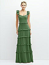 Front View Thumbnail - Vineyard Green Tiered Chiffon Maxi A-line Dress with Convertible Ruffle Straps