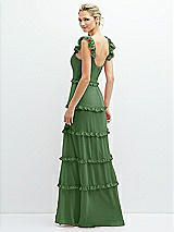 Rear View Thumbnail - Vineyard Green Tiered Chiffon Maxi A-line Dress with Convertible Ruffle Straps
