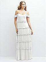 Alt View 1 Thumbnail - White Tiered Chiffon Maxi A-line Dress with Convertible Ruffle Straps