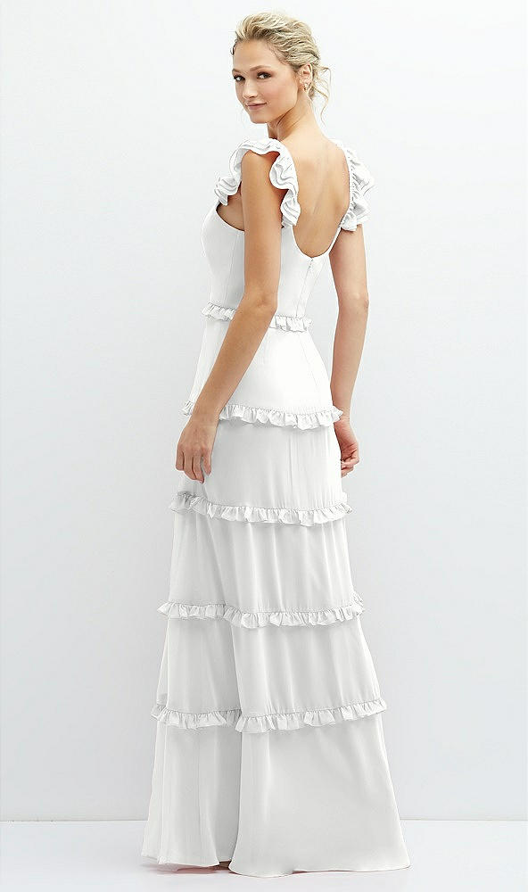 Back View - White Tiered Chiffon Maxi A-line Dress with Convertible Ruffle Straps