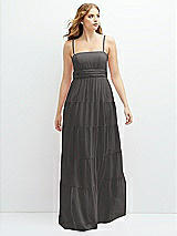 Front View Thumbnail - Caviar Gray Modern Regency Chiffon Tiered Maxi Dress with Tie-Back