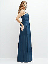 Side View Thumbnail - Dusk Blue Modern Regency Chiffon Tiered Maxi Dress with Tie-Back