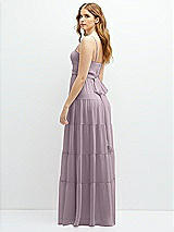 Rear View Thumbnail - Lilac Dusk Modern Regency Chiffon Tiered Maxi Dress with Tie-Back