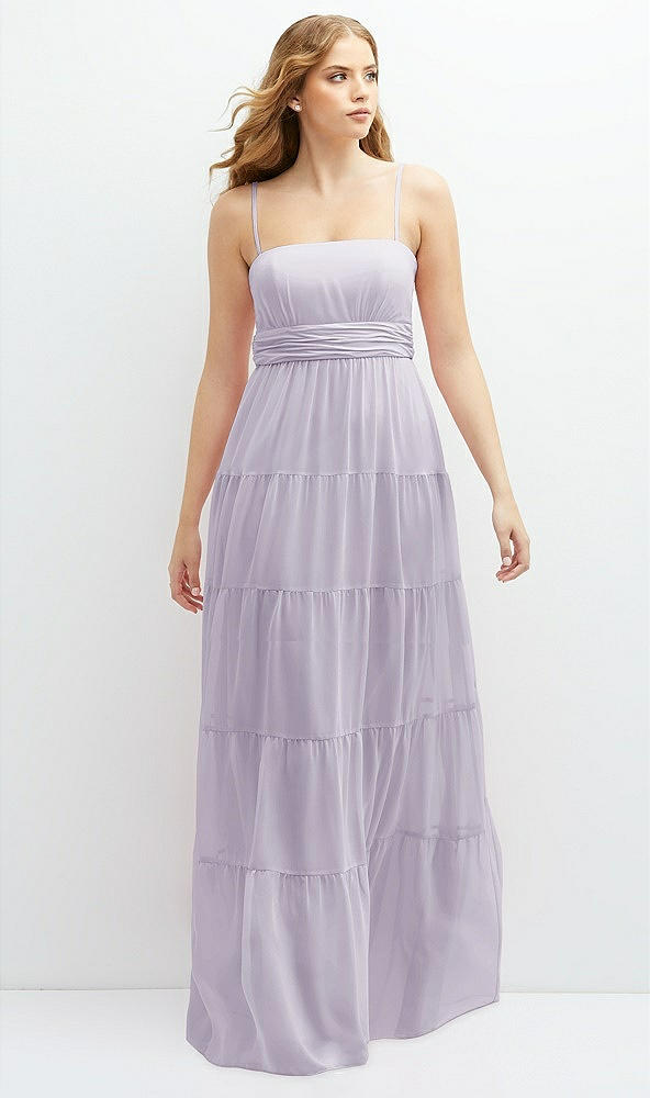 Front View - Moondance Modern Regency Chiffon Tiered Maxi Dress with Tie-Back