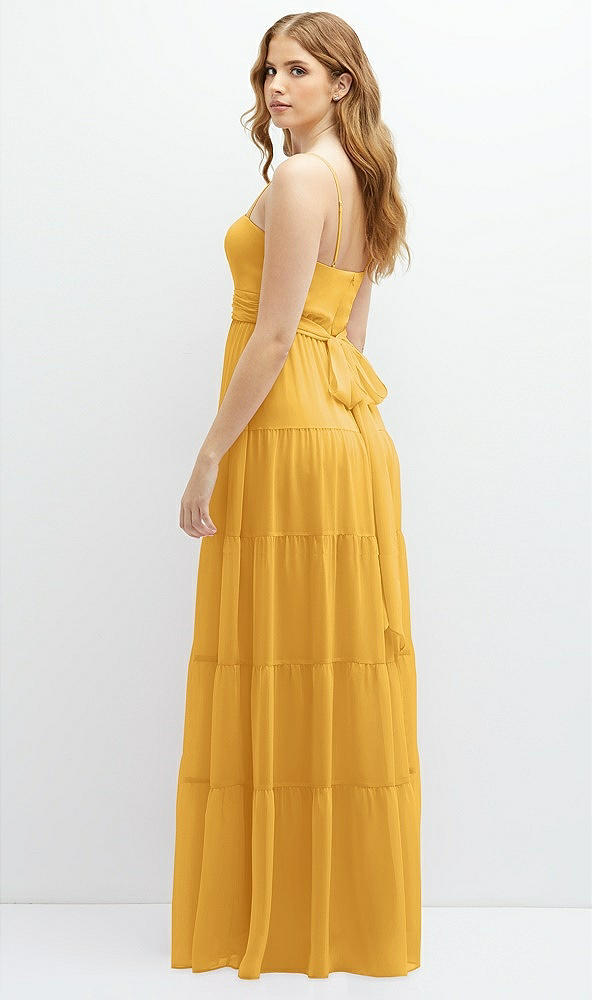 Back View - NYC Yellow Modern Regency Chiffon Tiered Maxi Dress with Tie-Back