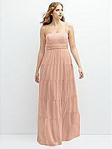 Front View Thumbnail - Pale Peach Modern Regency Chiffon Tiered Maxi Dress with Tie-Back