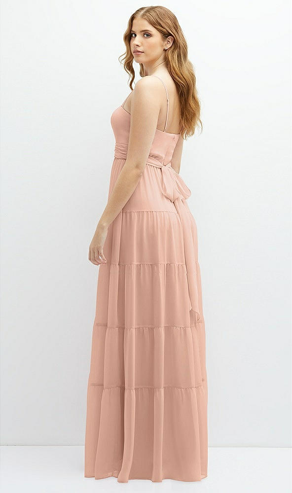 Back View - Pale Peach Modern Regency Chiffon Tiered Maxi Dress with Tie-Back