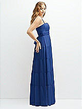 Side View Thumbnail - Classic Blue Modern Regency Chiffon Tiered Maxi Dress with Tie-Back