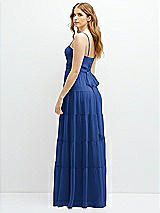 Rear View Thumbnail - Classic Blue Modern Regency Chiffon Tiered Maxi Dress with Tie-Back