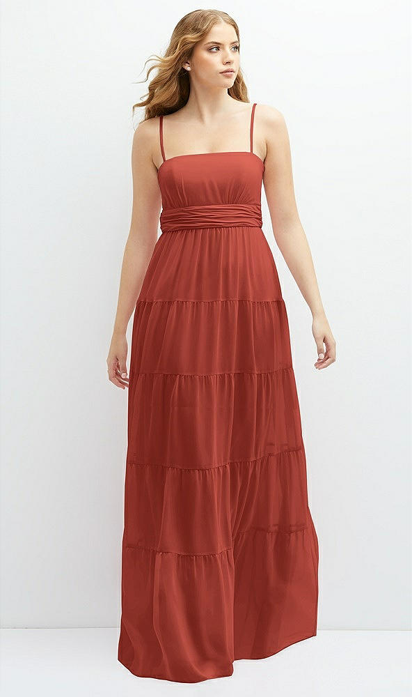 Front View - Amber Sunset Modern Regency Chiffon Tiered Maxi Dress with Tie-Back