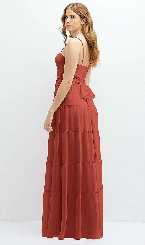 Back View - Amber Sunset Modern Regency Chiffon Tiered Maxi Dress with Tie-Back