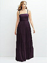 Front View Thumbnail - Aubergine Modern Regency Chiffon Tiered Maxi Dress with Tie-Back