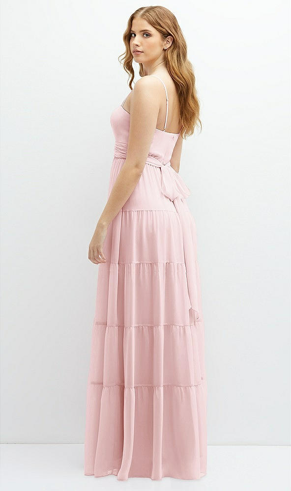 Back View - Ballet Pink Modern Regency Chiffon Tiered Maxi Dress with Tie-Back
