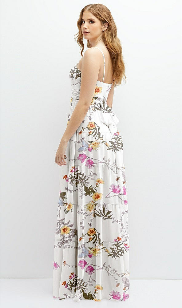 Back View - Butterfly Botanica Ivory Modern Regency Chiffon Tiered Maxi Dress with Tie-Back
