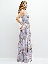 Side View Thumbnail - Butterfly Botanica Silver Dove Modern Regency Chiffon Tiered Maxi Dress with Tie-Back