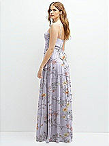Rear View Thumbnail - Butterfly Botanica Silver Dove Modern Regency Chiffon Tiered Maxi Dress with Tie-Back