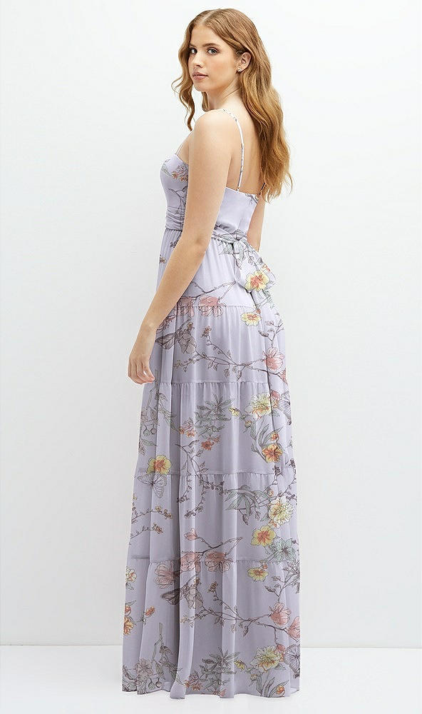 Back View - Butterfly Botanica Silver Dove Modern Regency Chiffon Tiered Maxi Dress with Tie-Back