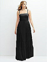 Front View Thumbnail - Black Modern Regency Chiffon Tiered Maxi Dress with Tie-Back
