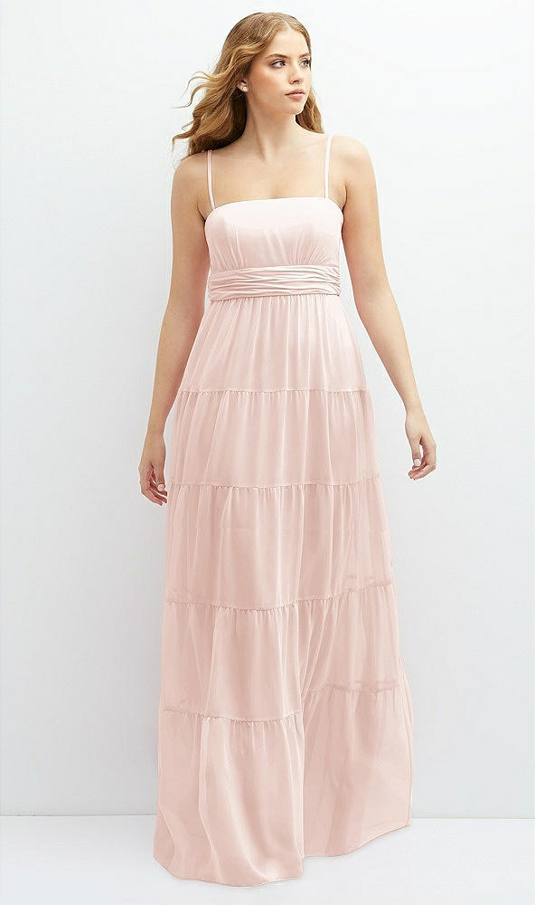 Front View - Blush Modern Regency Chiffon Tiered Maxi Dress with Tie-Back