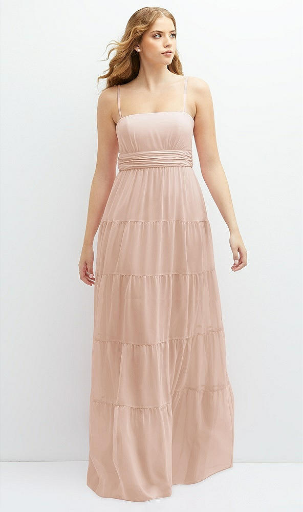 Front View - Cameo Modern Regency Chiffon Tiered Maxi Dress with Tie-Back