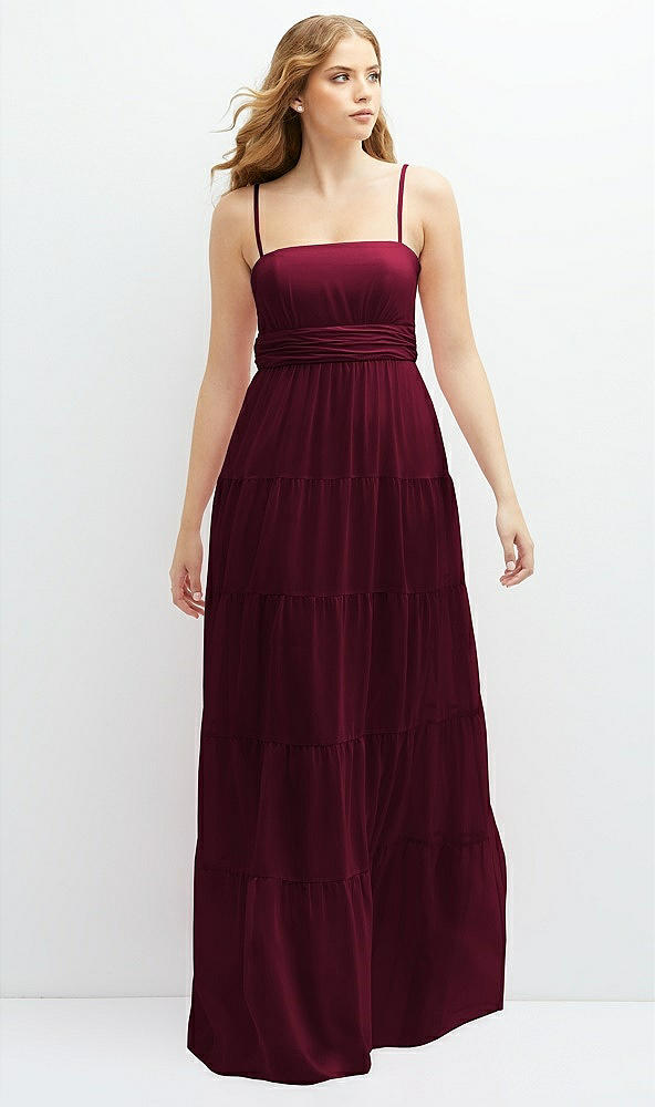 Front View - Cabernet Modern Regency Chiffon Tiered Maxi Dress with Tie-Back